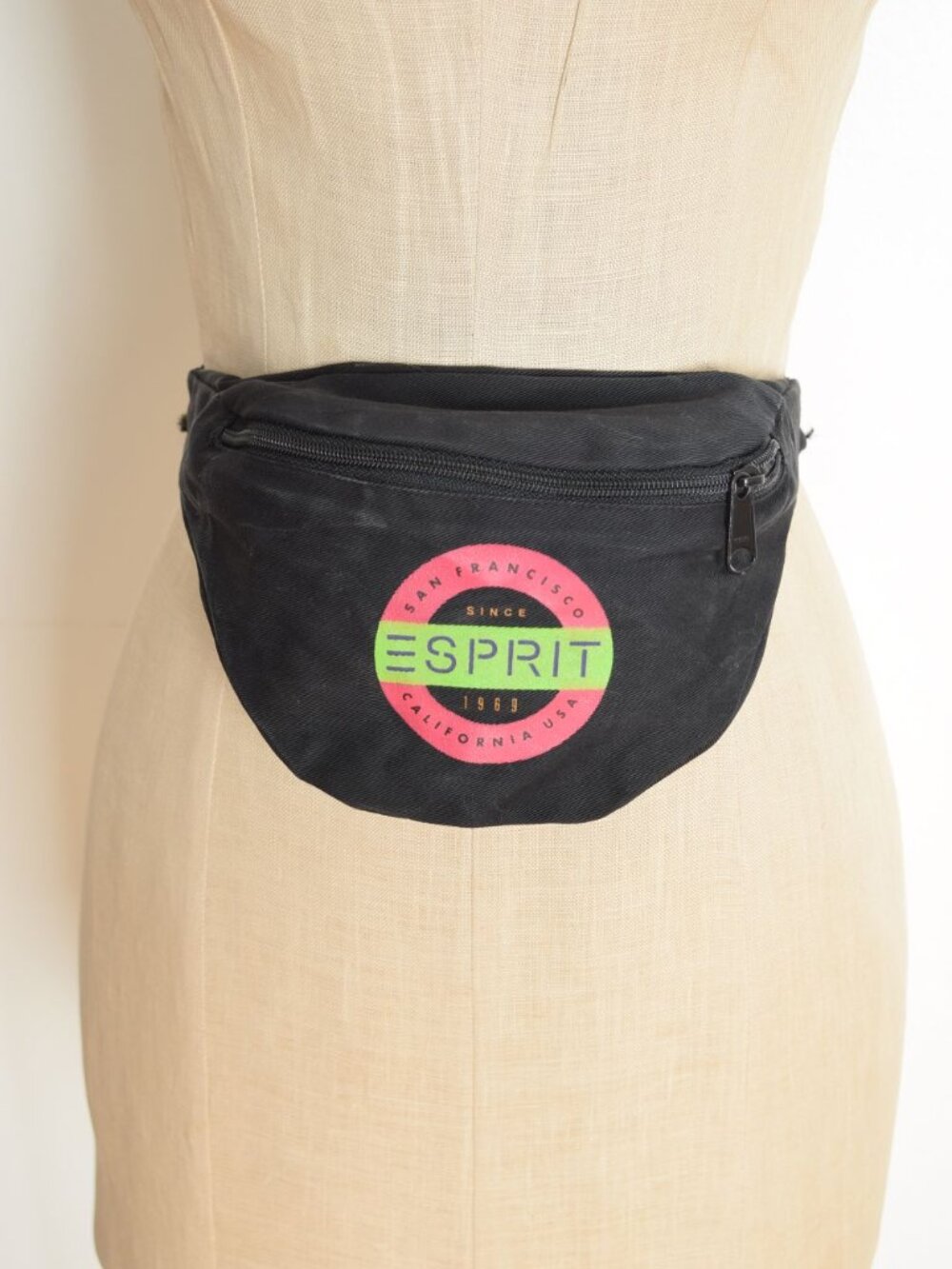 vintage 90s fanny pack black neon ESPRIT print belt purse festival bag